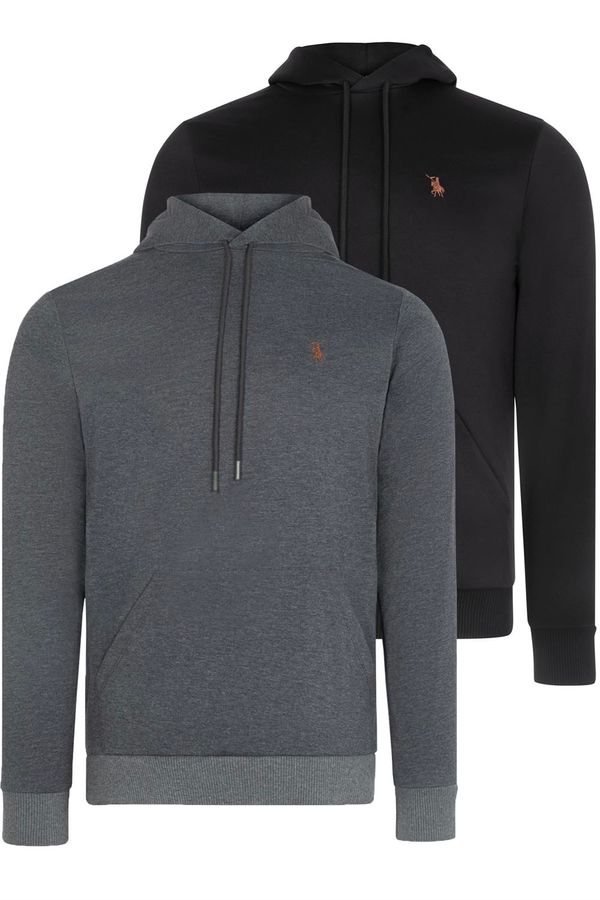 dewberry DOUBLE SET V4011 DEWBERRY MEN'S HOODED SWEATSHIRT-BLACK-ANTHRACITE