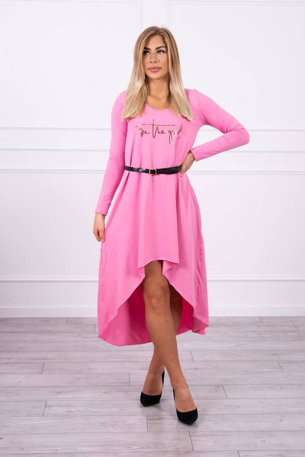 Kesi Dress with a decorative belt and inscription light pink