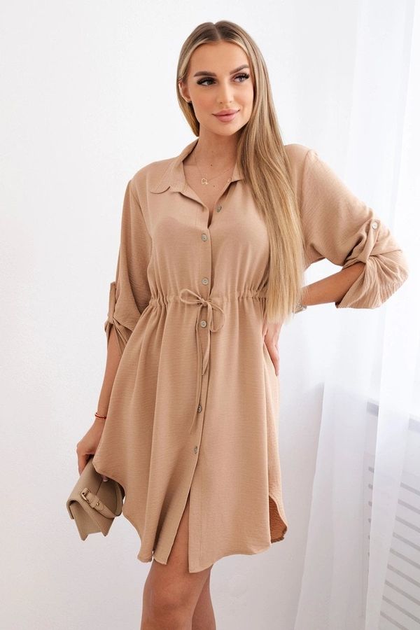 Kesi Dress with buttons and tie at the waist - beige Camel
