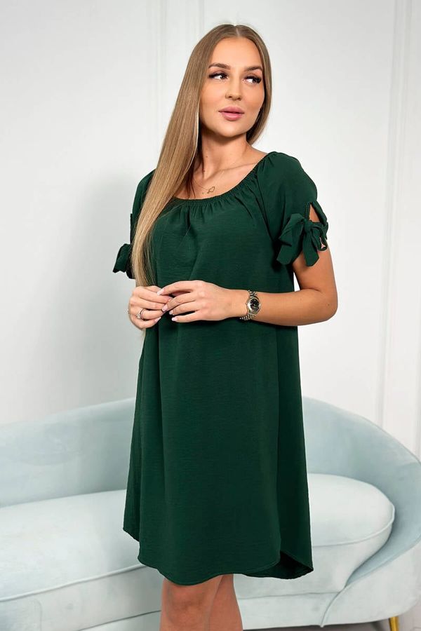 Kesi Dress with tie on the sleeves of dark green color