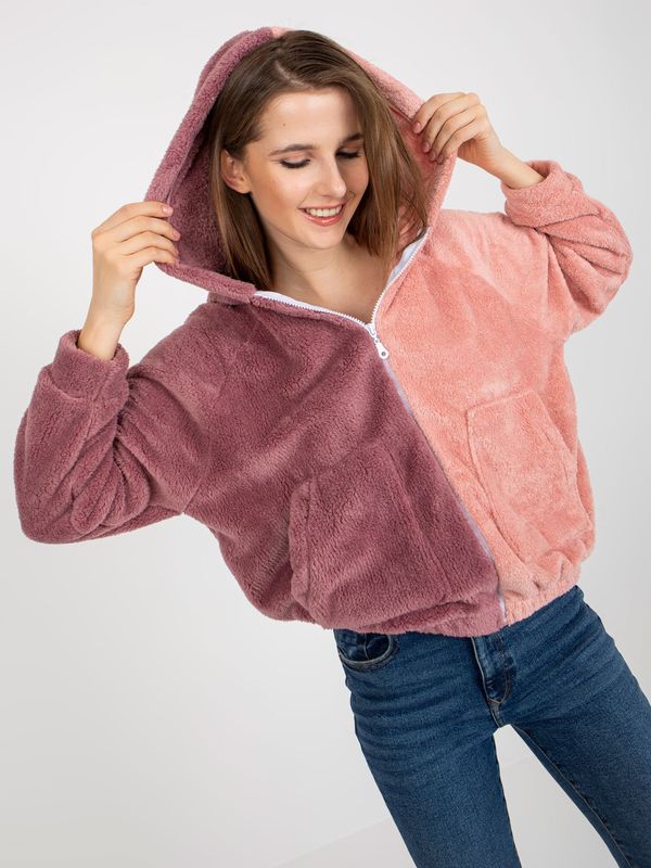 Fashionhunters Dusty pink and pink fur hoodie