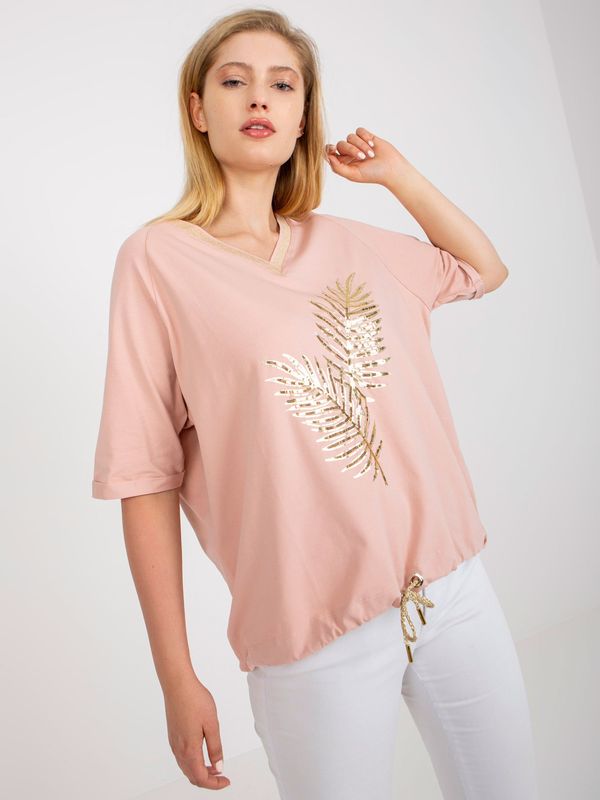 Fashionhunters Dusty pink blouse plus size decorated with sequins