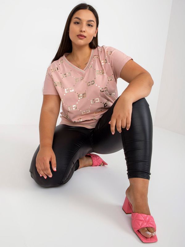 Fashionhunters Dusty pink blouse plus size with gold print