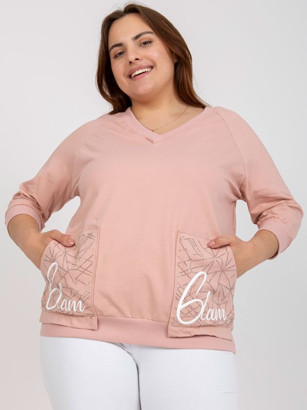 Fashionhunters Dusty pink blouse plus size with patch and lettering