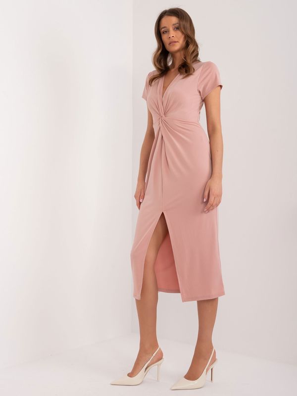 Fashionhunters Dusty Pink Fitted Short Sleeve Dress