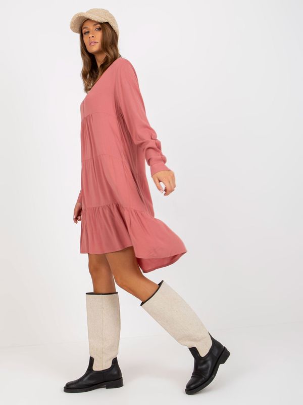 Fashionhunters Dusty pink lady oversize dress with ruffle SUBLEVEL