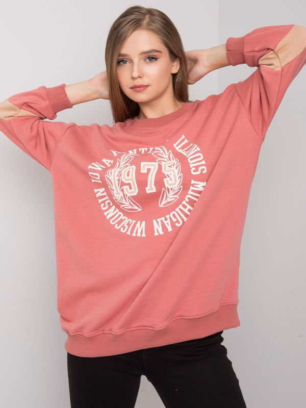 Fashionhunters Dusty pink oversized cotton sweatshirt with print