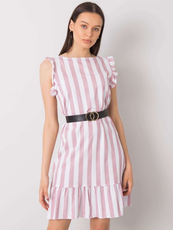Fashionhunters Dusty pink striped dress with ruffles