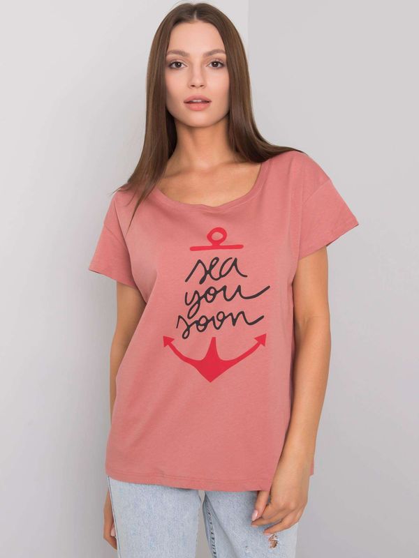 Fashionhunters Dusty pink T-shirt with inscription