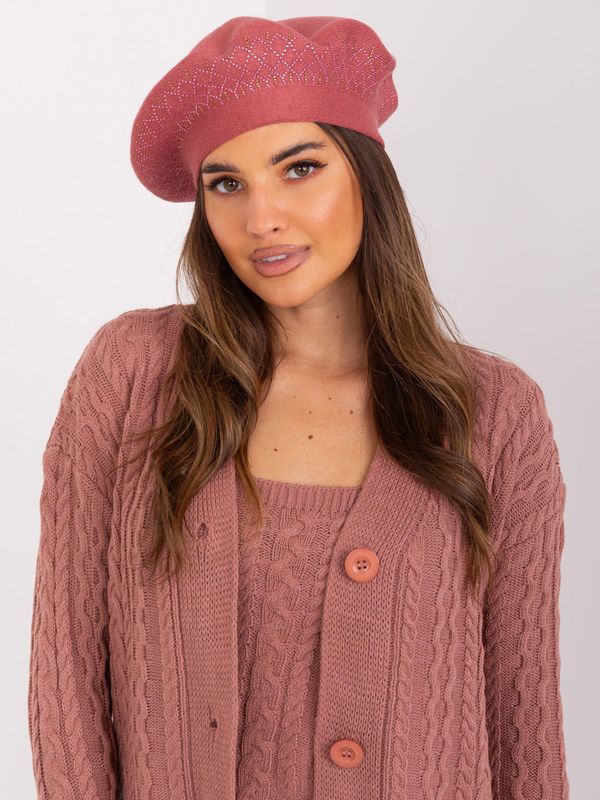 Fashionhunters Dusty pink women's beret with appliqués