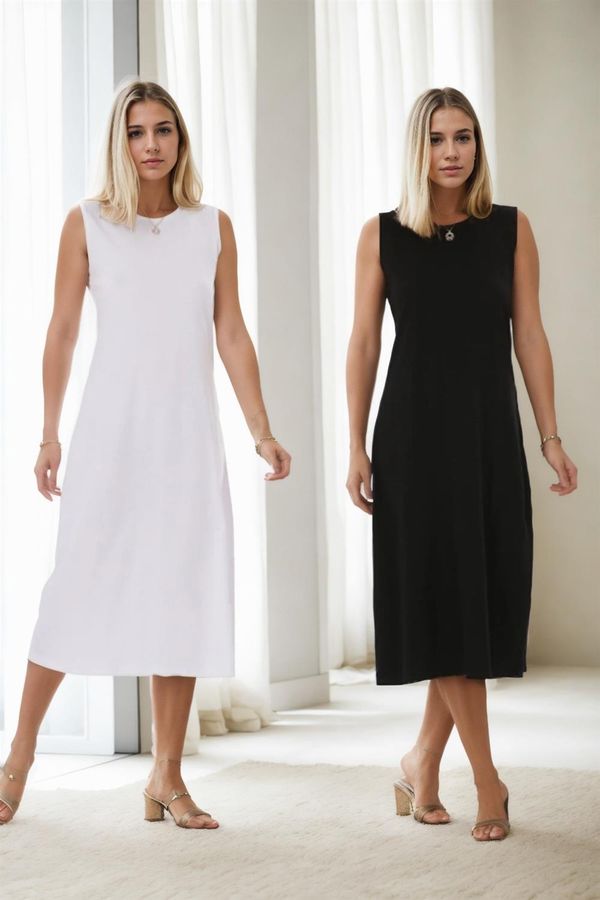 dewberry E2145 Dewberry Set of Two Women Dresses-BLACK-WHITE