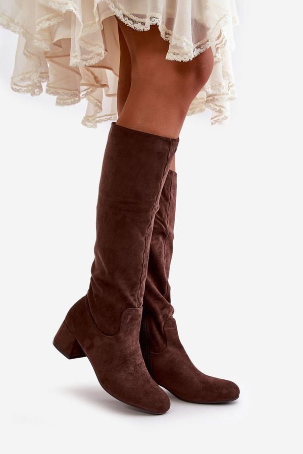 Kesi Eco Suede Women's Knee Boots With Zip Brown Elitara