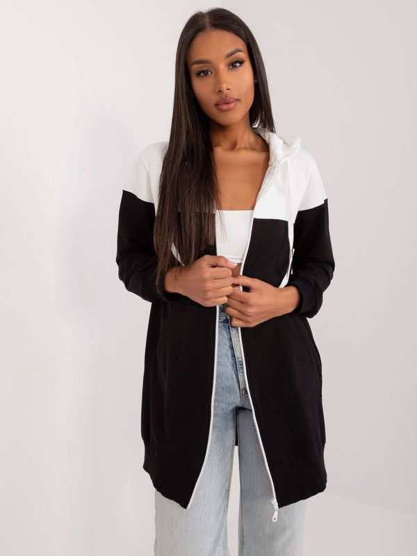 Fashionhunters Ecru-Black Basic Women's Zip-Up Sweatshirt