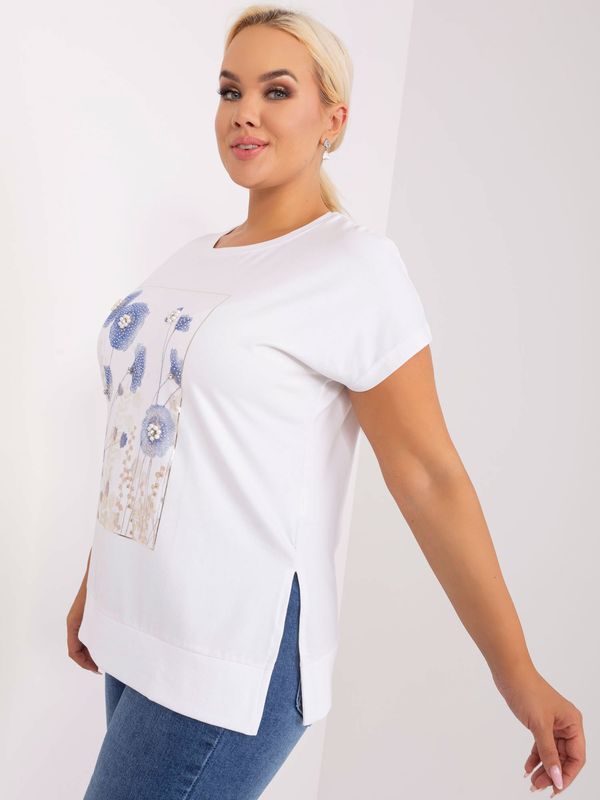 Fashionhunters Ecru blouse plus sizes with short sleeves