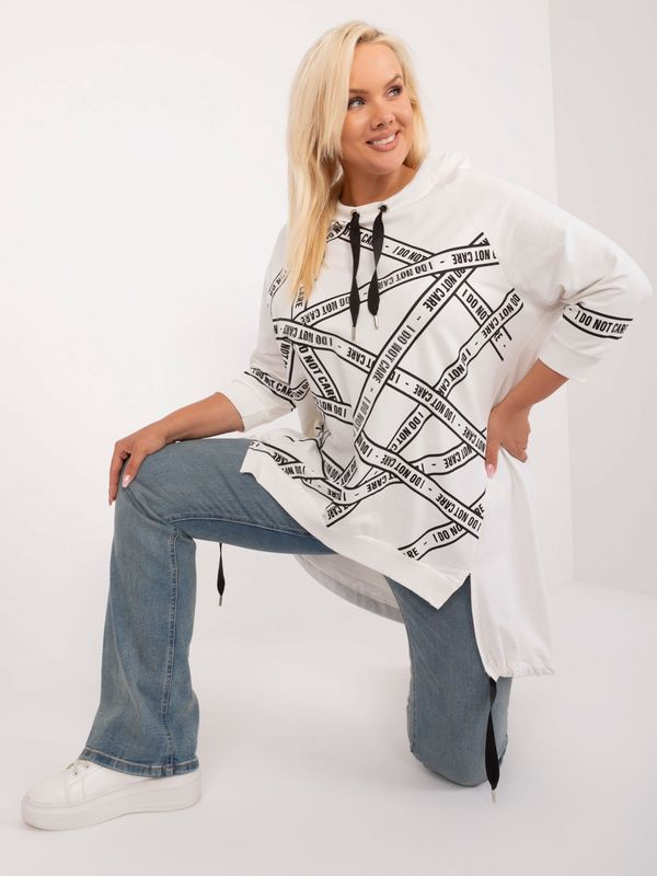 Fashionhunters Ecru long blouse plus size with lettering