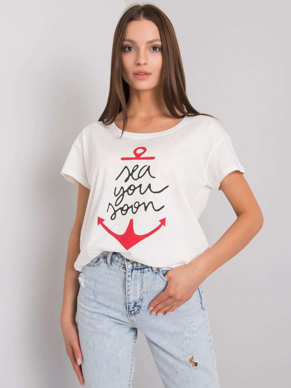 Fashionhunters Ecru T-shirt with inscription
