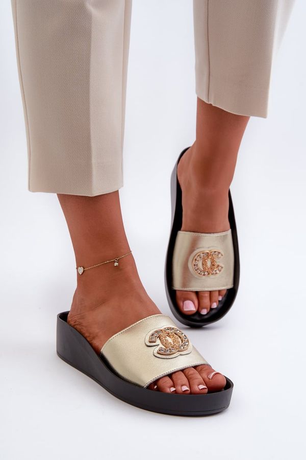 Kesi Elegant, lightweight women's slippers with embellishments, natural leather, S.Barski Gold