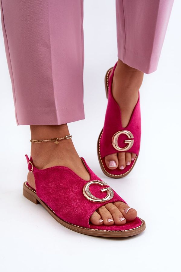 Kesi Elegant women's sandals with embellishments, Eco Suede S.Barski Fuchsia
