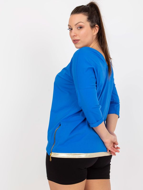 Fashionhunters Excessive dark blue blouse with a round neckline