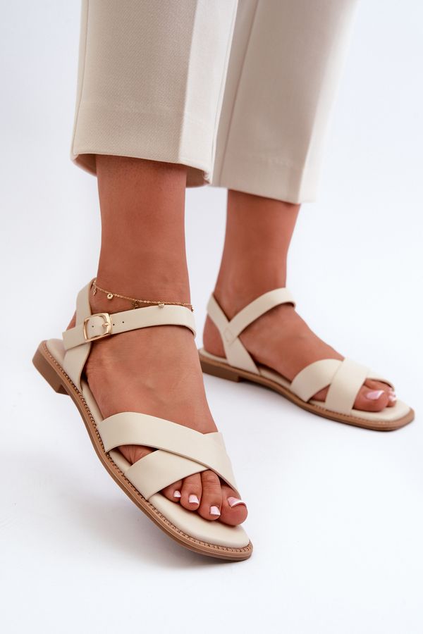 Kesi Flat women's sandals made of eco leather S.Barski Beige