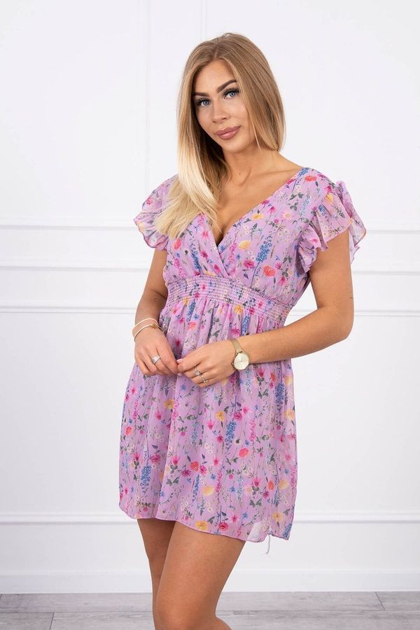 Kesi Floral dress with ruffles of purple color