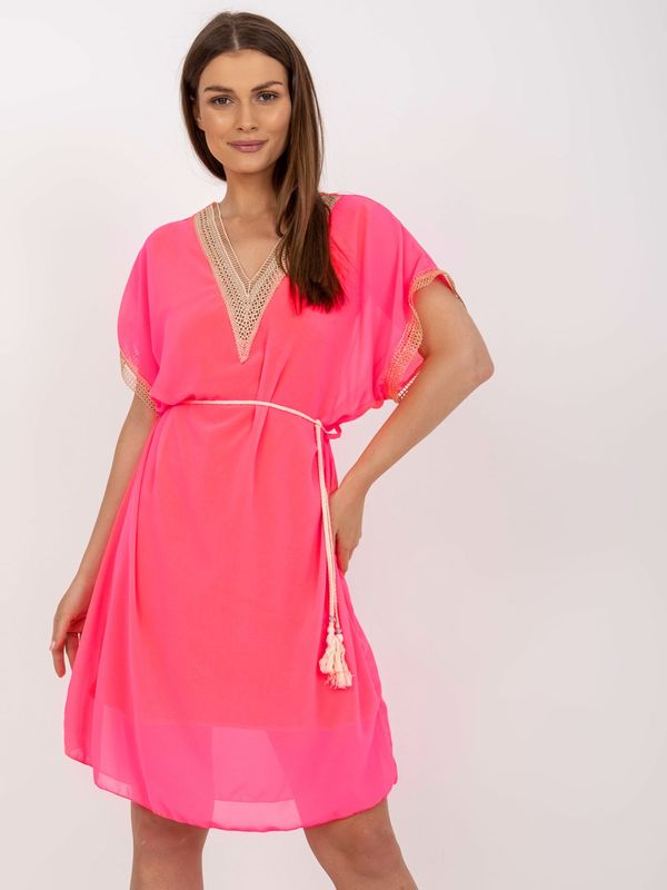 Fashionhunters Fluo pink airy dress one size with lining