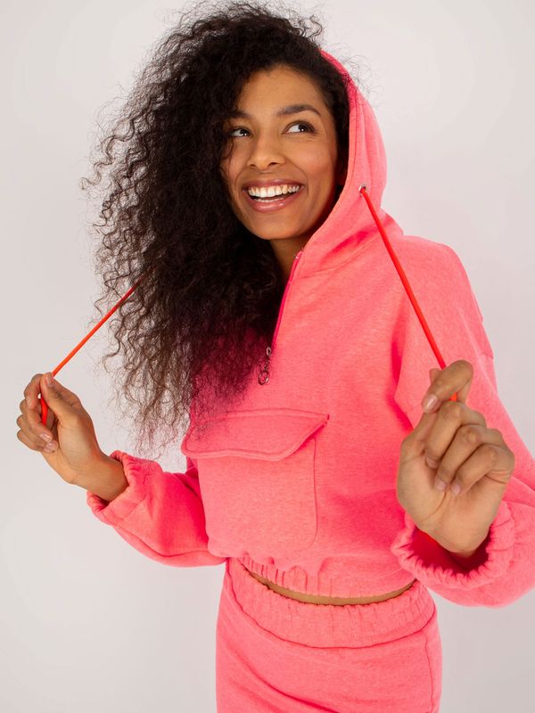 Fashionhunters Fluo pink basic tracksuit with short sweatshirt Emilie