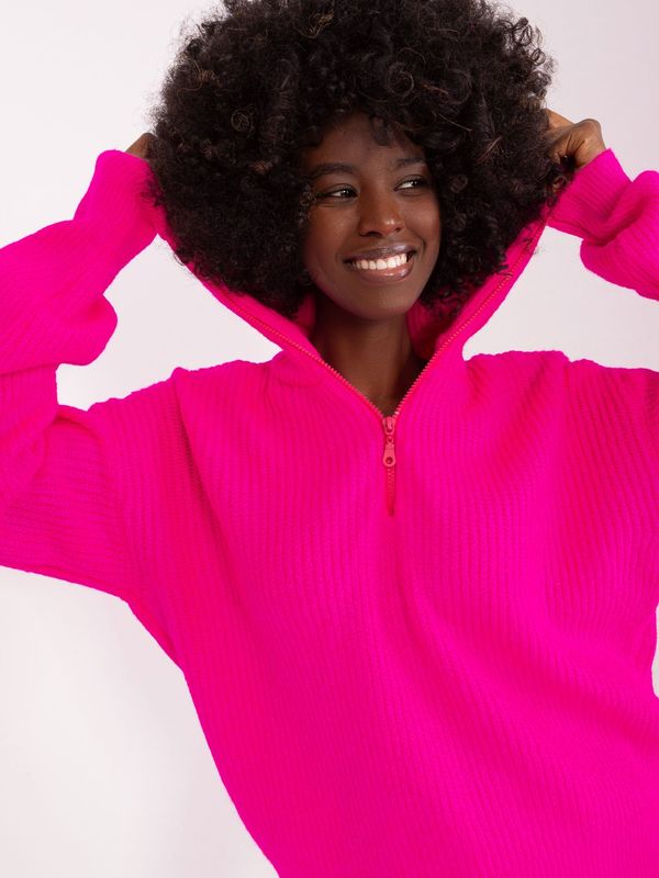 Fashionhunters Fluo pink loose sweater with cuffs