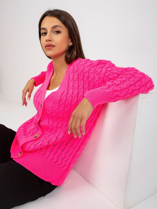 Fashionhunters Fluo pink openwork cardigan with buttons RUE PARIS