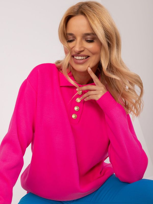 Fashionhunters Fluo pink oversize sweater with decorative buttons