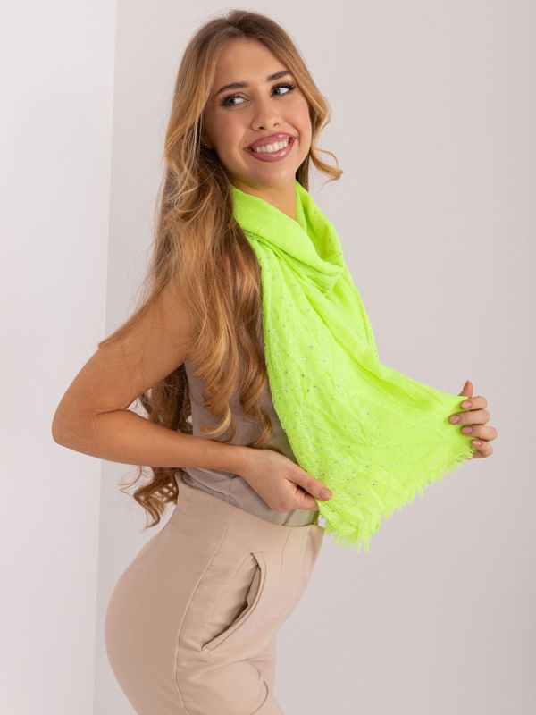 Fashionhunters Fluo yellow long scarf with appliqués