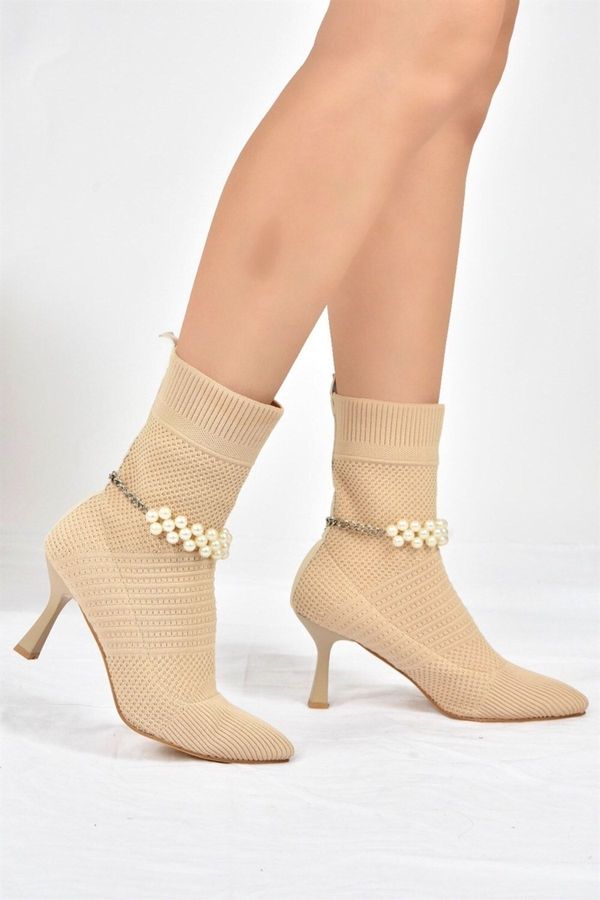 Fox Shoes Fox Shoes Beige Pearl Accessory Knitwear Women's Boots