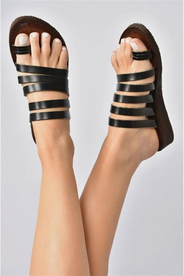 Fox Shoes Fox Shoes Black Genuine Leather Women Sandals