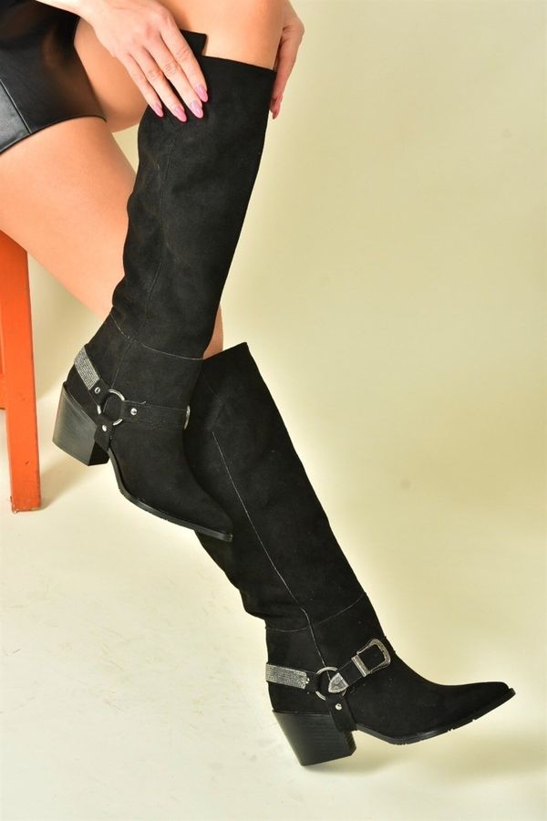 Fox Shoes Fox Shoes Black Suede Low Heeled Cowboy Model Boots
