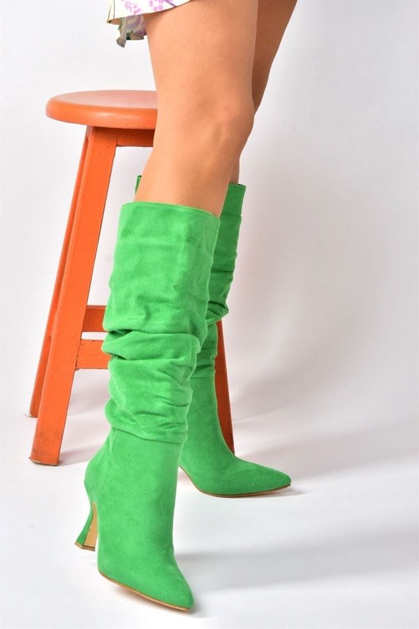 Fox Shoes Fox Shoes Green Suede Heeled Smocking Women's Shoes