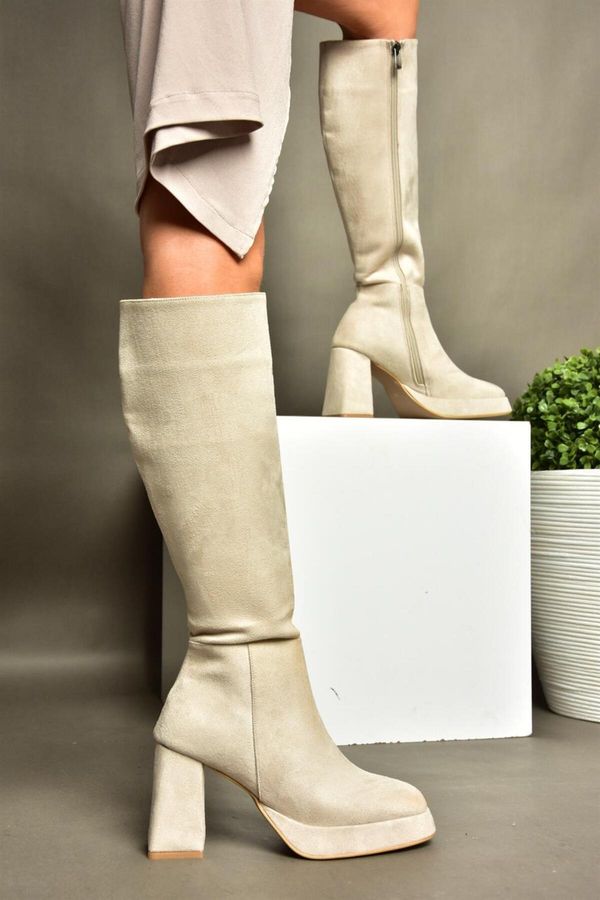Fox Shoes Fox Shoes R282230102 Women's Beige Suede Thick Heeled Boots