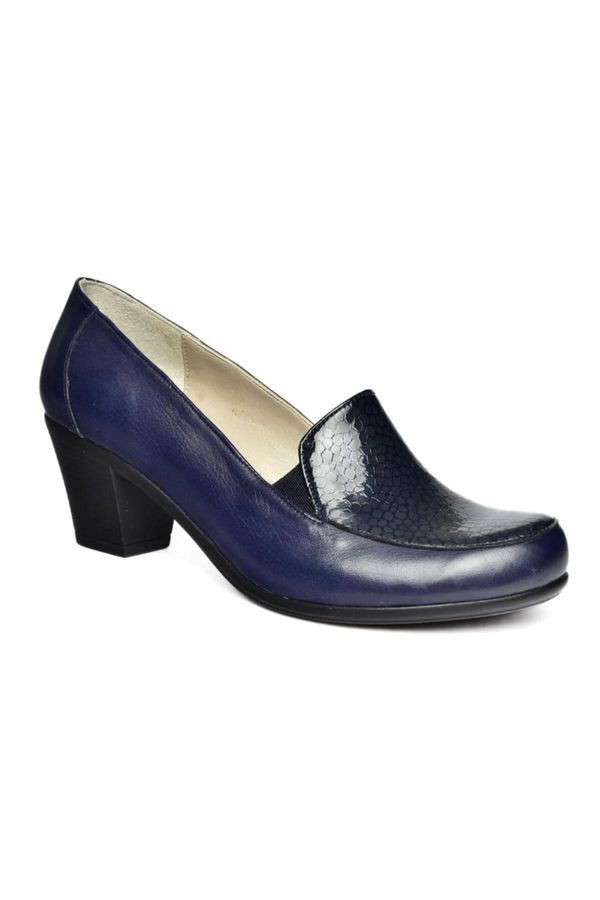Fox Shoes Fox Shoes R908020603 Navy Blue Genuine Leather Thick Heeled Women's Shoes