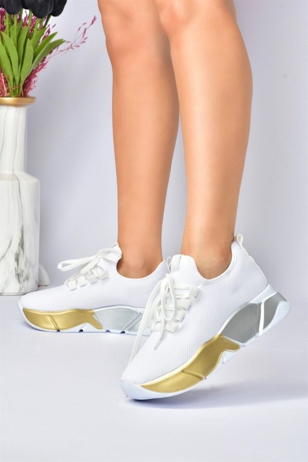 Fox Shoes Fox Shoes White/gold Fabric Thick Sole Women's Sneakers Sports Shoes