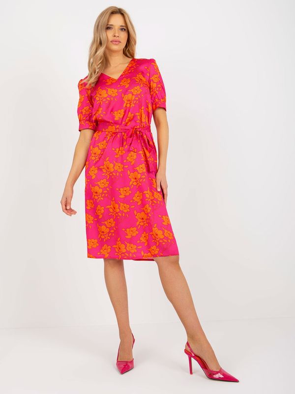 Fashionhunters Fuchsia and orange floral cocktail dress with tie