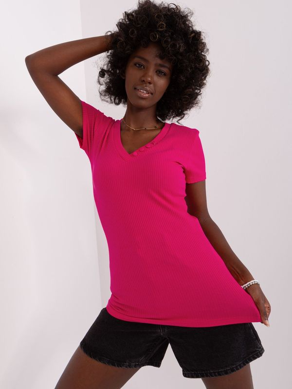 Fashionhunters Fuchsia basic ribbed blouse with buttons