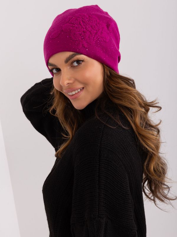 Fashionhunters Fuchsia winter hat with appliqué