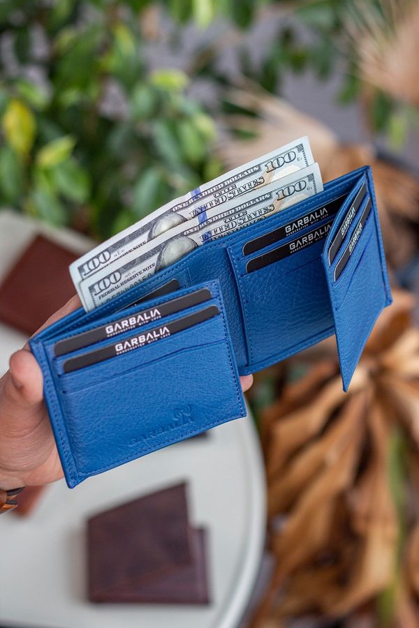 Garbalia Garbalia Porto Genuine Leather Classic Petrol Blue Men's Wallet with Wide Card Holder.