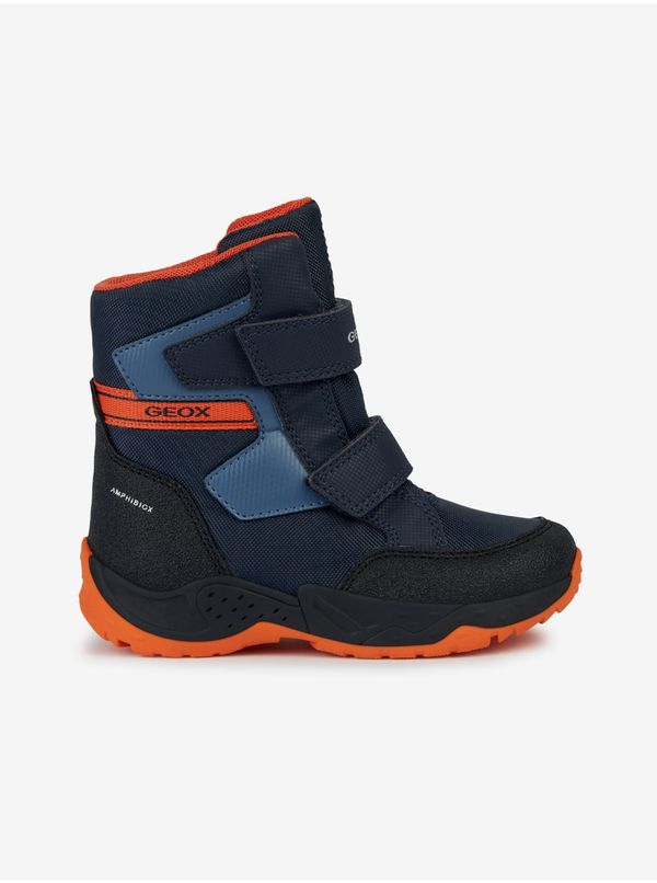 GEOX GEOX Orange-Blue Boys' Ankle Snow Boots with Suede Details Ge - Boys