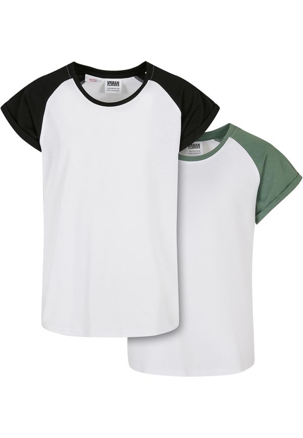 Urban Classics Kids Girls' Contrasting Raglan T-Shirt 2-Pack White/Saliva + White/Black