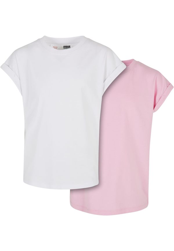 Urban Classics Kids Girls' Organic T-Shirt with Extended Shoulder 2-Pack White/Girls' Pink