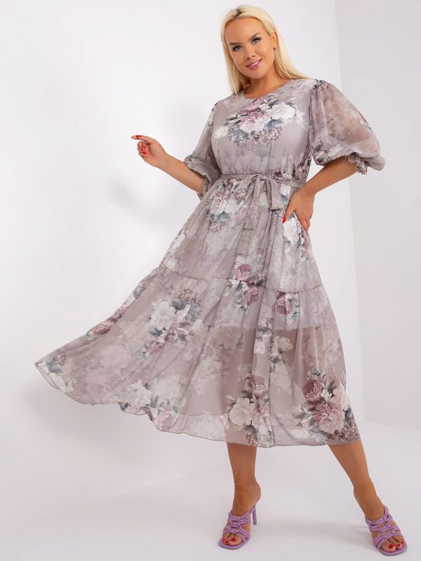 Fashionhunters Gray floral dress with flared sizes