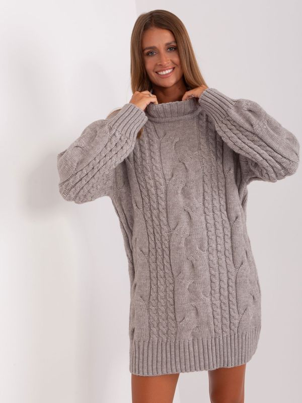 Fashionhunters Gray knitted dress with puffed sleeves