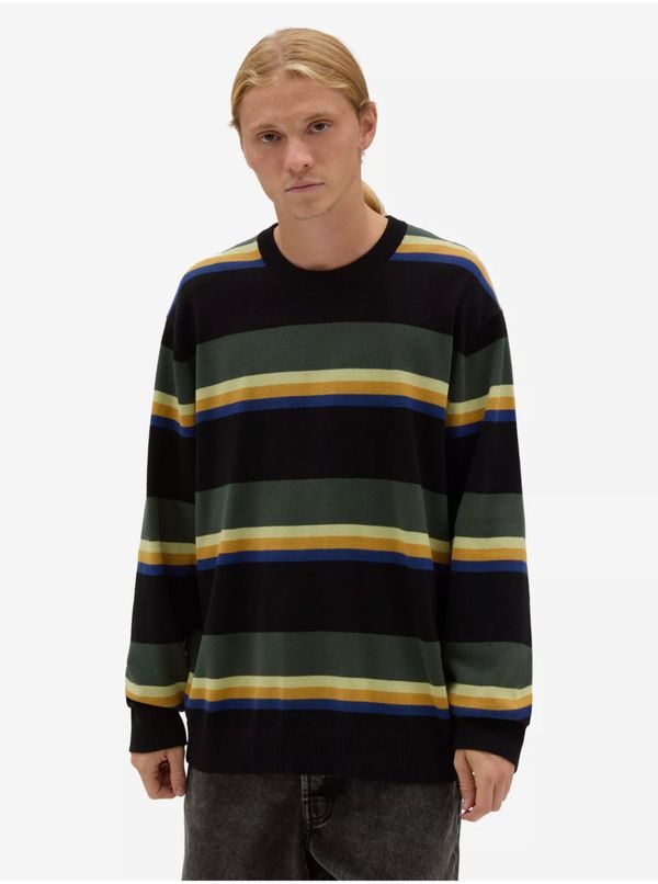 Vans Green and black men's striped sweater VANS Tacuba Stripe Crew - Men