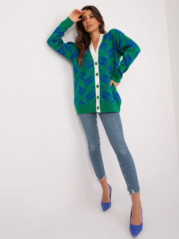 Fashionhunters Green and cobalt blue cardigan with print