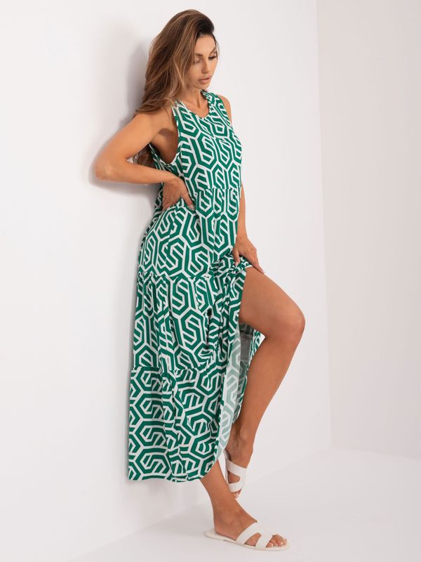Fashionhunters Green and white viscose dress with ruffles SUBLEVEL